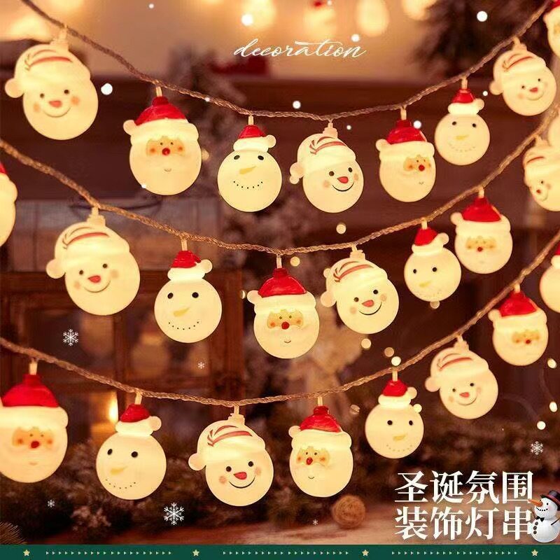 led圣诞节灯串老人雪人火车头装饰灯USB电池盒户外节能ins氛围灯