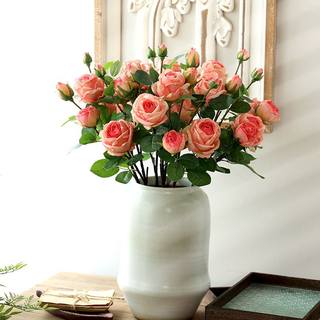 仿真花玫瑰保加利亚玫瑰客厅装饰花束摆件餐桌花摆设绢花拷边花卉