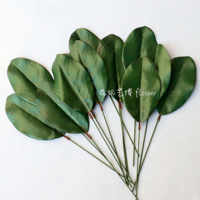 跨境DIY人造仿真植物过胶手感玉兰叶子婚礼派对布置装饰插花配材