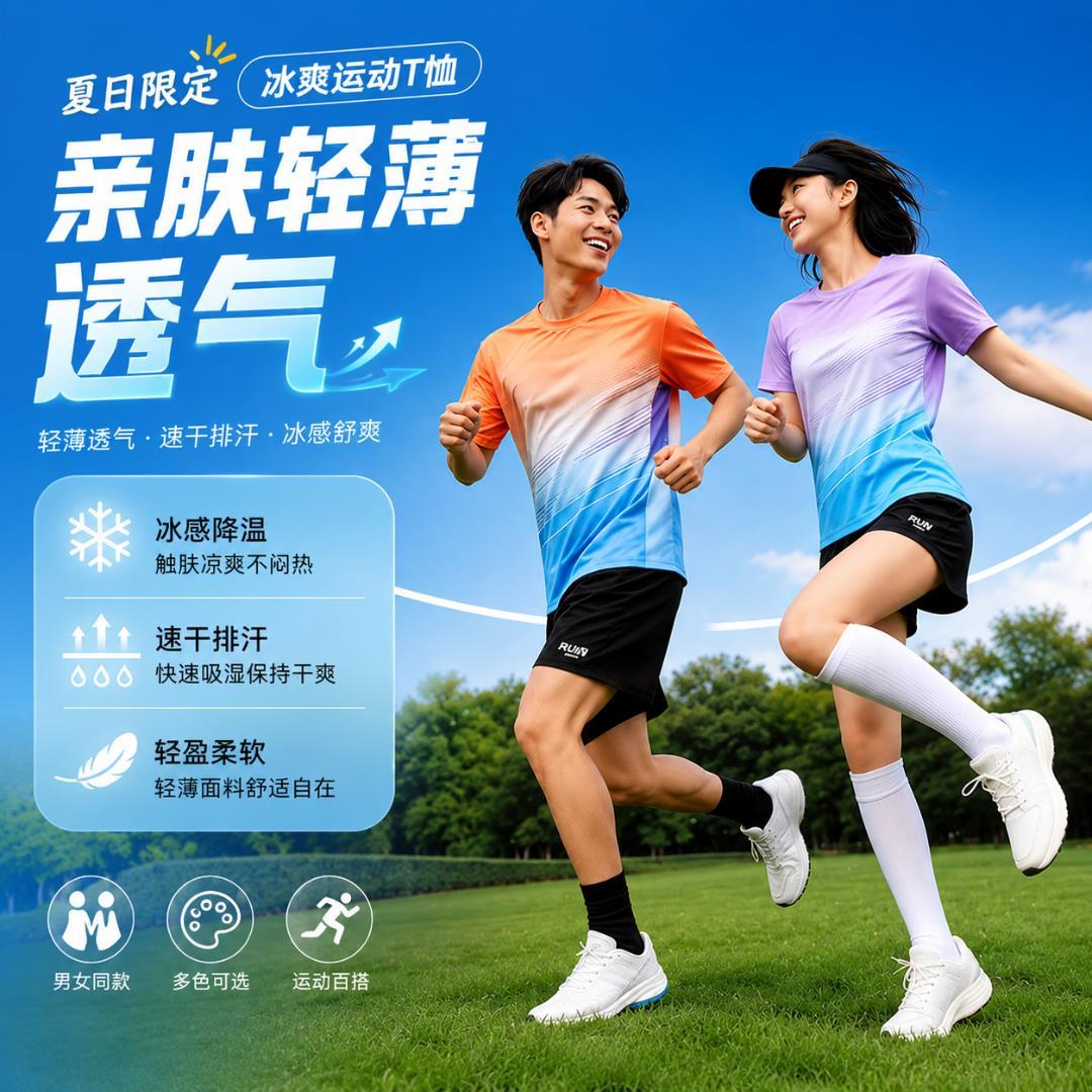 情侣款羽毛球舒适短袖运动套装男女健身速干T恤骑行训练晨跑服夏