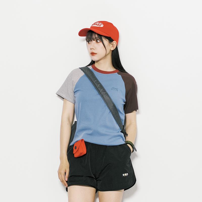 RCDB日系复古拼接条纹短袖T恤女夏季修身百搭圆领夏季运动上衣tee