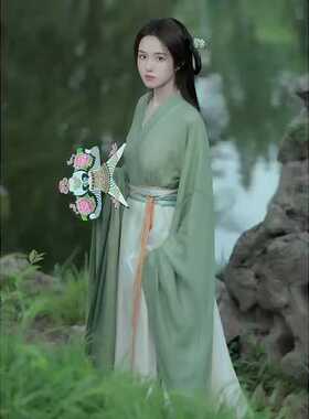 绿色汉服女款魏晋风古装广袖流仙裙小个子超仙气改良襦裙古风女装