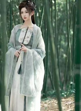 新款见青山宋制汉服古风装国潮冷风对襟大袖长衫一片齐腰日常清冷