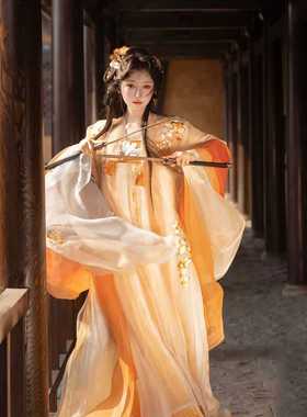 玉人歌汉服女原创唐制一片式齐胸裙超仙中国风绣花大袖衫春夏套装