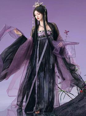 新款黑山茶唐制汉服国风大典走秀款双生山茶绣花大袖重工刺绣春秋