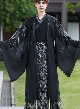汉服男装中国原创古装仙侠武侠暗黑绣花炫酷套装侠客男女交领披风