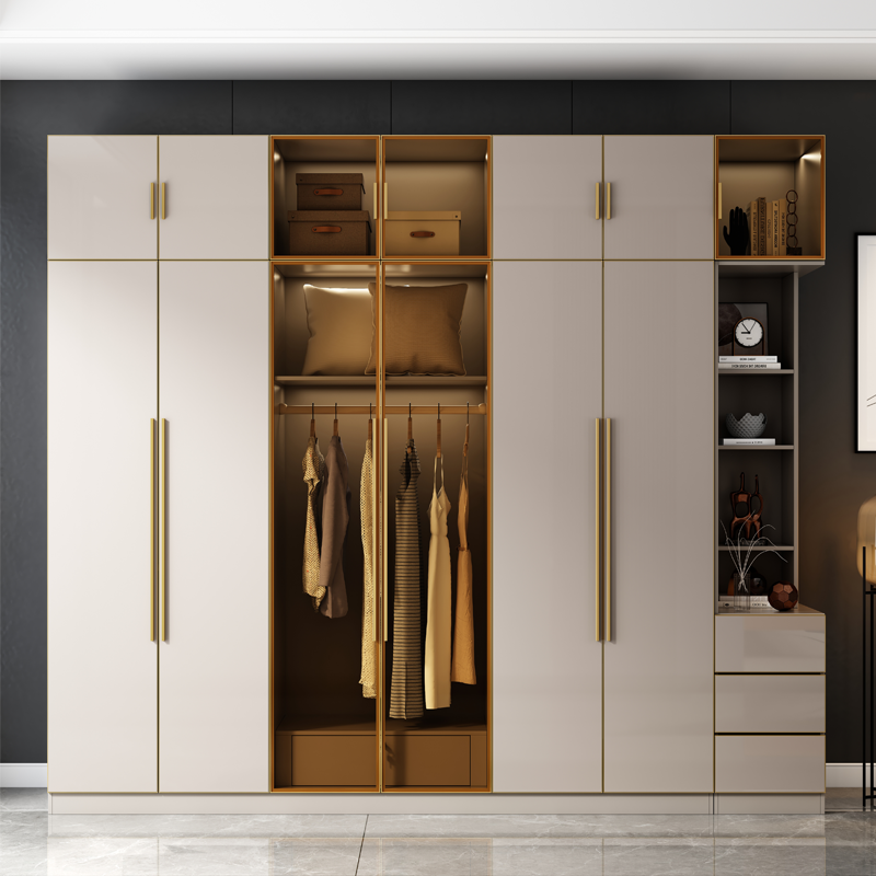 欧派衣柜现代简约家用卧室柜子转角轻奢衣帽间定制组合玻璃门对开