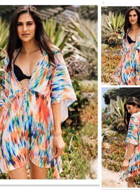 Chiffon Up Blended Beach Sexy Loose V Cover Neck Dress Deep