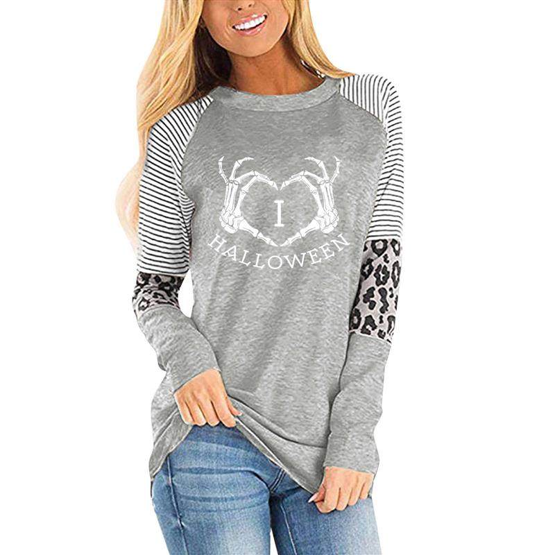 t-shirt sleeve long neck round womens print halloween tops