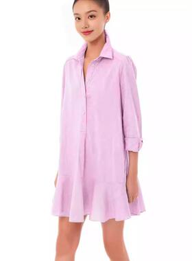 Womens solid color long sleeve lapel shirt hem lotus leaf