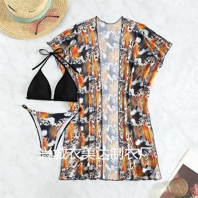 three-piece swimsuit bikini fabric sun fashion chiffon