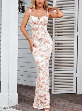 sexy printing open-back silhouette dress your smooths women