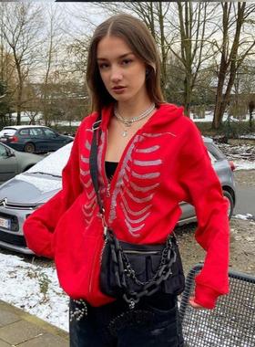 Street casual style solid color sternum hot diamond zipper