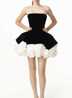 dress hem flower three-dimensional waist high top tube