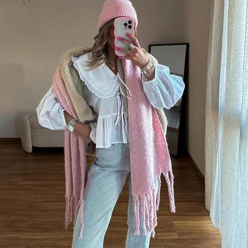 Womens All-match Top Doll Casual Lace-up Collar Shirt Lace