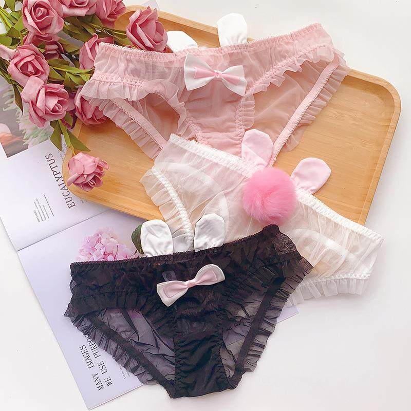 sexy ladies lace transparent ears rabbit bow pink cute