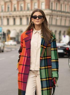 new womens plaid shacket jacket casual button lapel wool