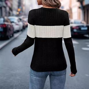 top color knitted long Women slim contrast sleeved fit