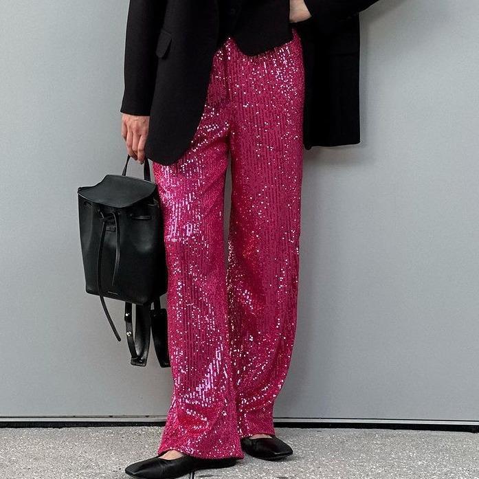 pants leg wide casual trousers outfit club party sparkly