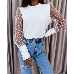 casual turtleneck half sleeve pullover chiffon shirt lace