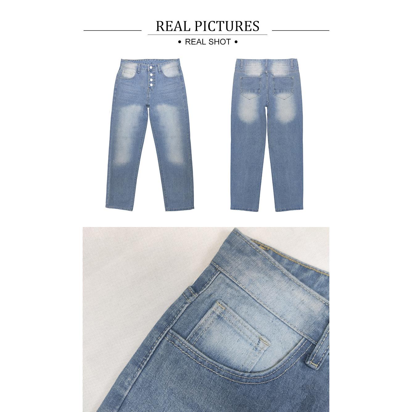 Women's beaded fashionable buttoned straight jeans