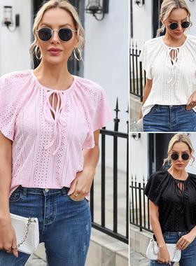 blusas shirt hollow neck casual woman tops butterlfy