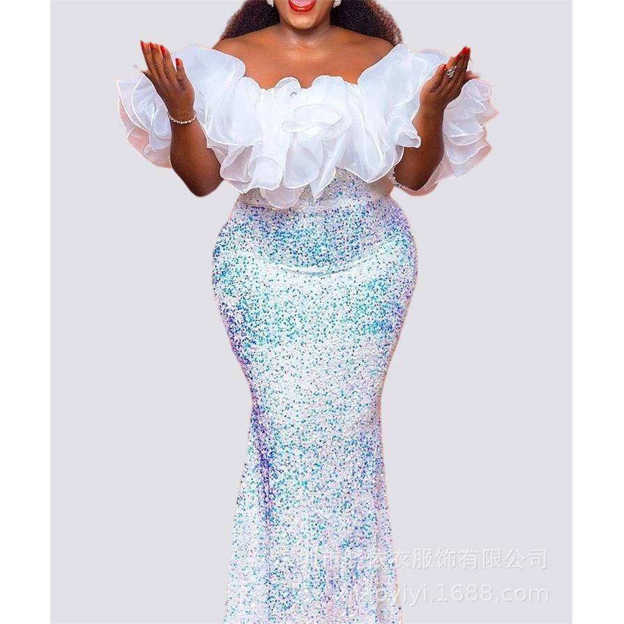 skirt long dress slim waist high embroidery sequin chest