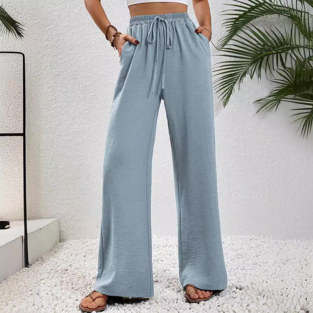 Womens Loose Versatile Solid Color Floor-Mopping Wide-Leg