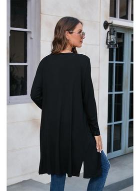 Womens buttonless sleeve casual ribbed cardigan long