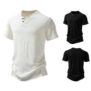Mens fabric button short-sleeved T-shirt mens casual T-shirt