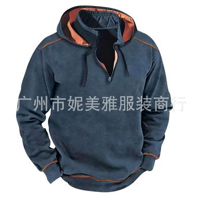 Mens sweatshirt pullover jacket casual stand hooded long
