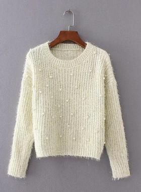 cakucool sequine sweaters women hairy mohair round neck
