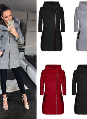 Fashion side hooded zipper sweatshirt fleece coat jacket