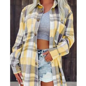 plaid sleeved pink long ladies loose tops shirts womens