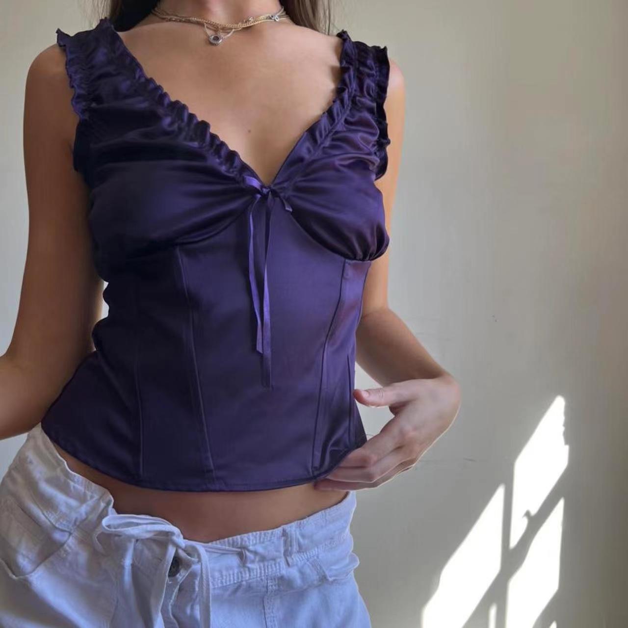 blue ruffles tank tops women summer sleeveless folds bow