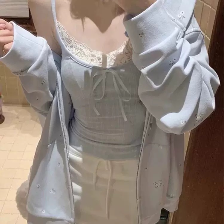 纯欲风绑带蝴蝶结蕾丝花边吊带背心女带胸垫美背修身内搭外穿