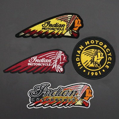 Indian印第安摩托车徽章标志刺绣布贴可缝补衣服装饰贴章魔术贴补