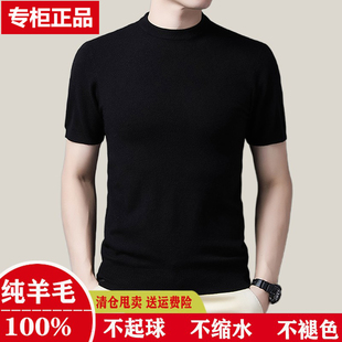 潮流打底针织衫 鄂尔多斯市纯羊毛衫 纯色休闲时尚 圆领男士 毛衣 短袖
