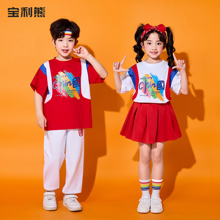 春季儿童啦啦队演出服幼儿园舞蹈表演班服小学生运动会开幕式服装