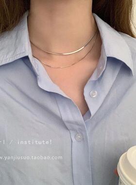 银色双层叠戴蛇骨项链女新款2025爆款锁骨链轻奢小众钛钢颈链配饰