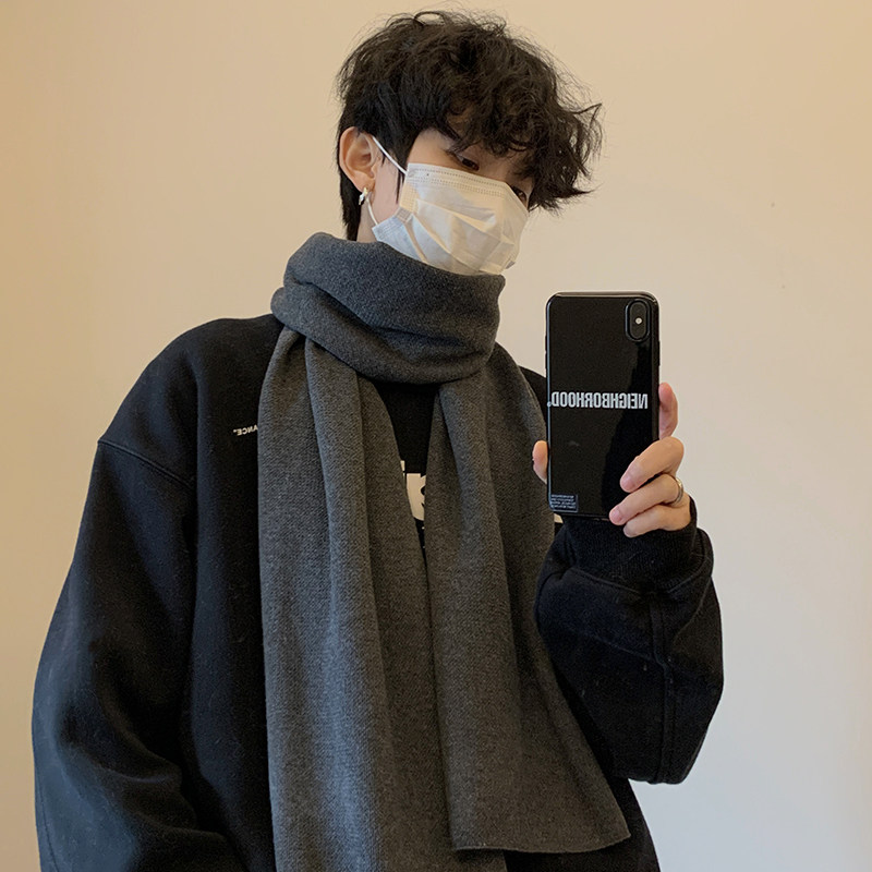 纯色简约高级感围巾男士冬季加厚保暖礼物高档百搭情侣围脖女生潮