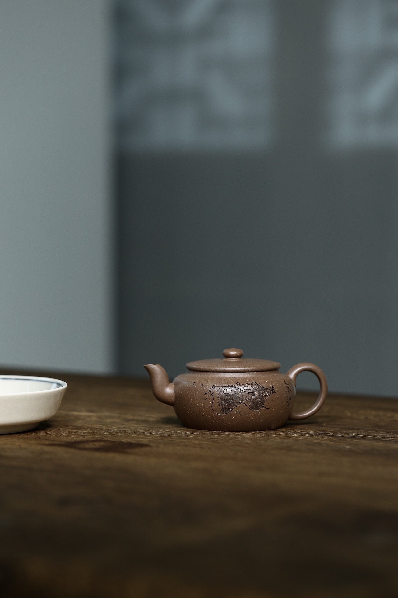 宜兴紫砂壶名家纯全手工茶具礼盒茶壶老青灰『扁韵』130cc 7孔