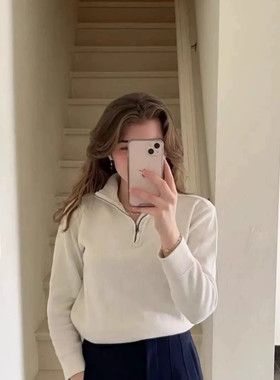 FAFA PRETTY 韩系套头衫女新款百搭半拉链立领通勤巨舒服休闲上衣