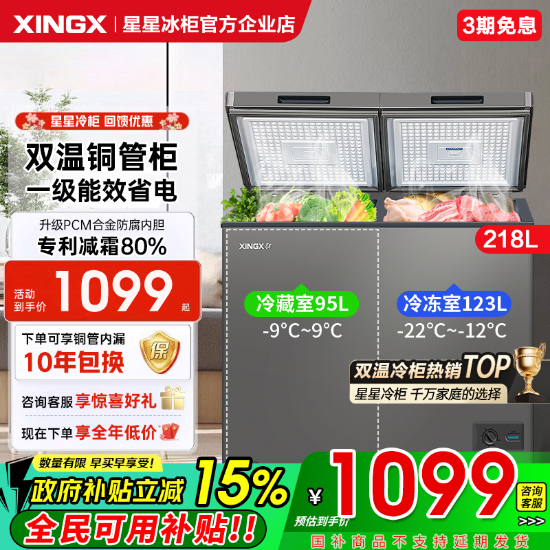 星星冰柜226/256升双温小型家用商用冷藏冷冻两用大容量商用冷柜
