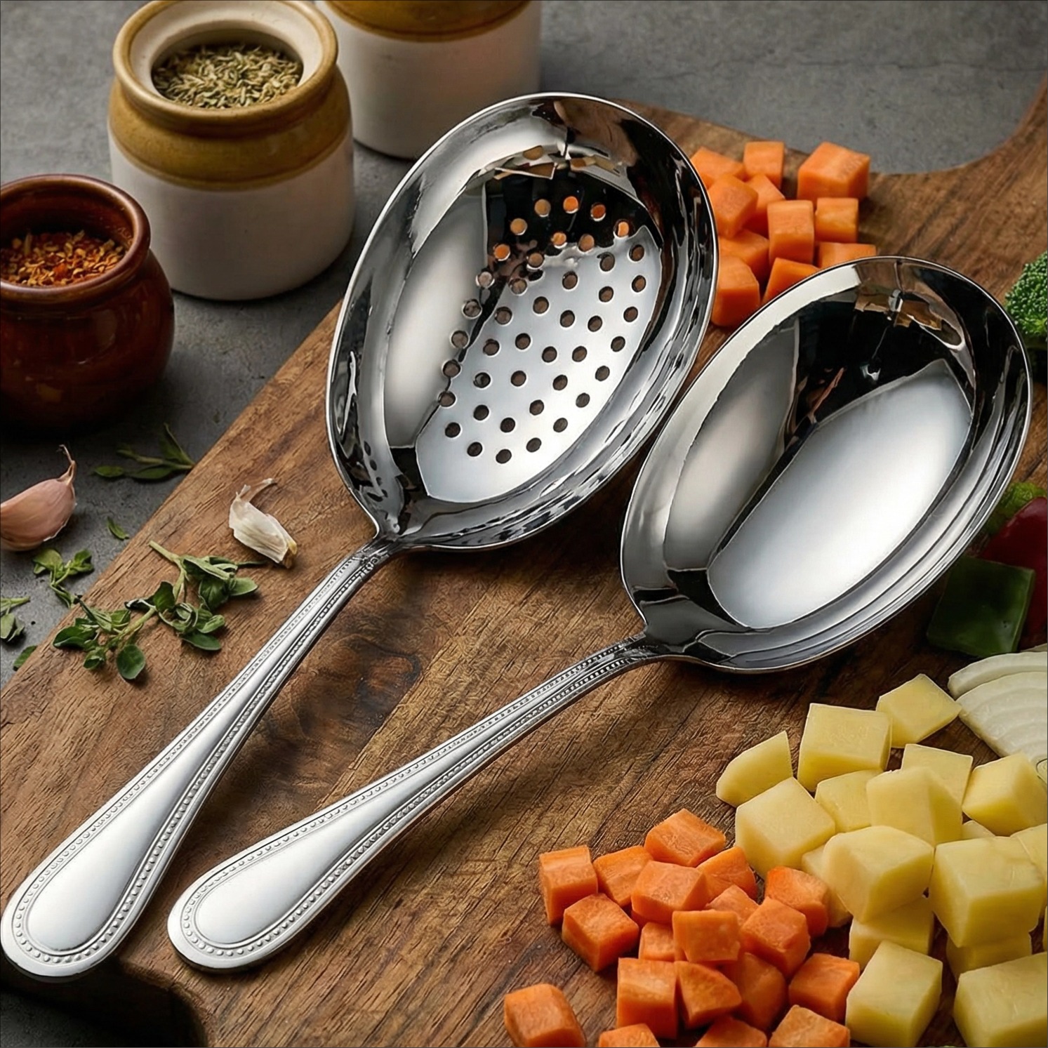 JUMILY不锈钢大号汤勺厨房盛汤勺酒店餐厅分餐大勺/鹅蛋勺米面勺.