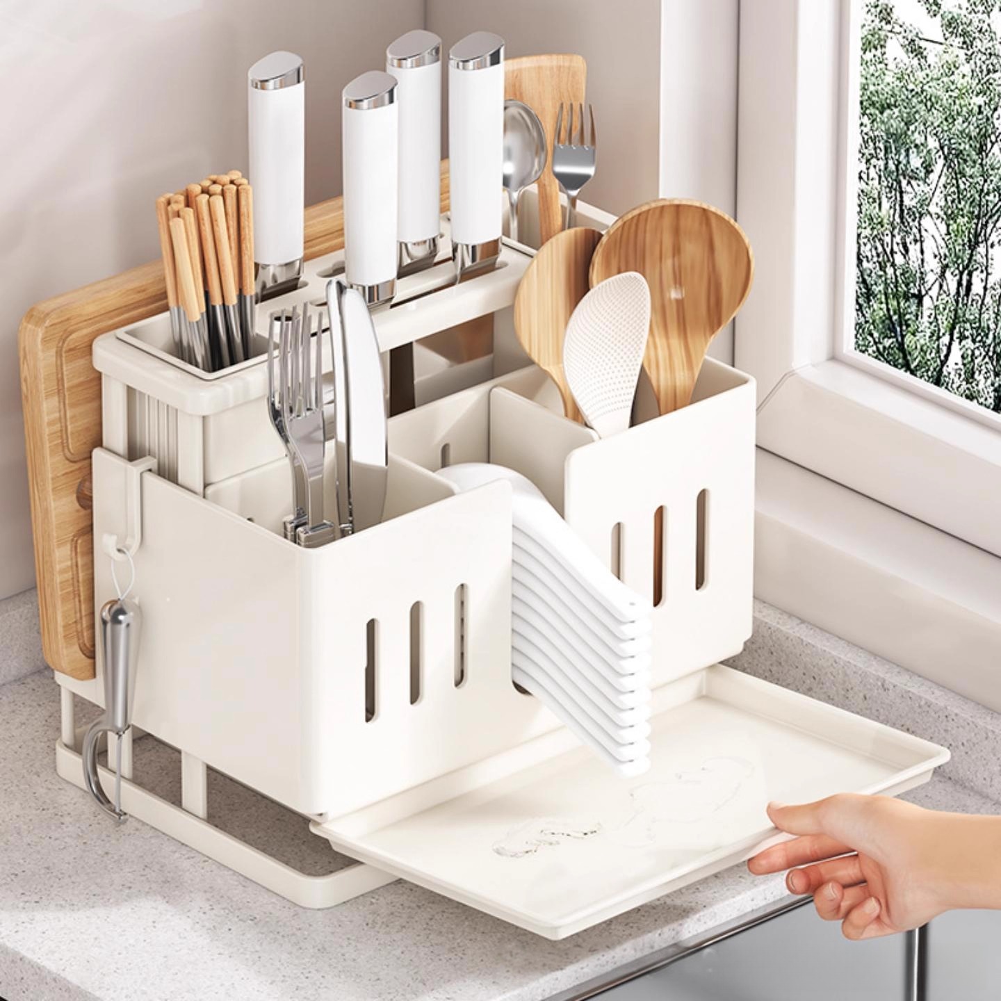 JUMILY新款多功能刀架筷子收纳盒一体收纳架厨房置物架台面壁挂式