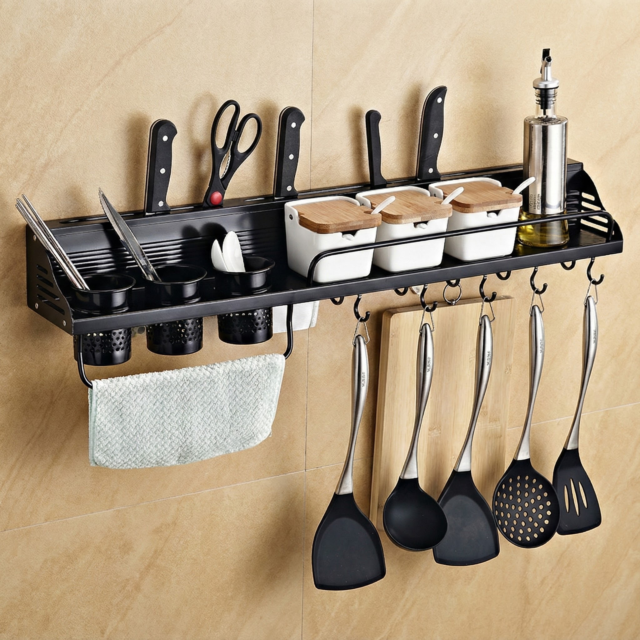 JUMILY厨房置物架免打孔收纳调料架家用壁挂式筷子刀架太空铝置物