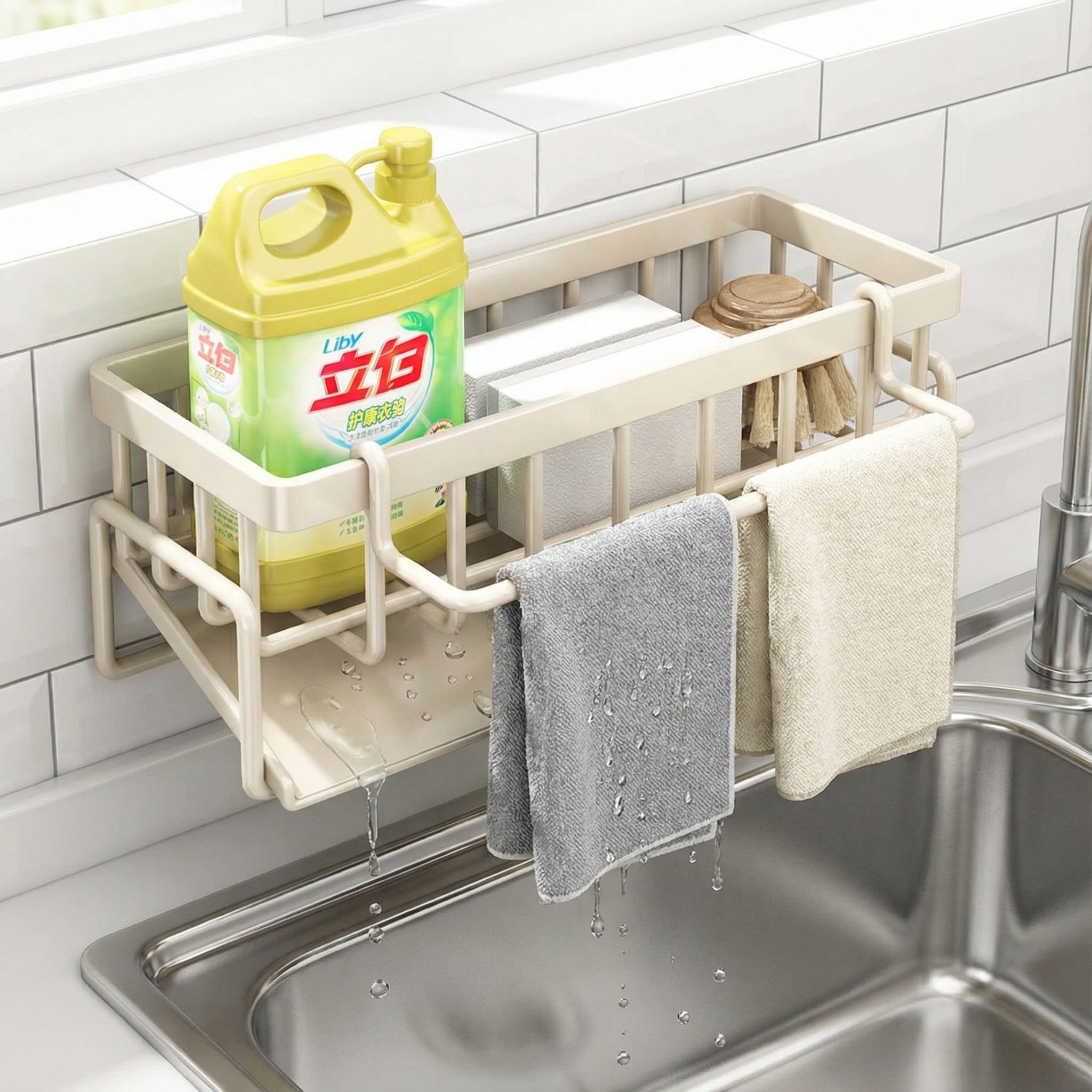 JUMILY抹布沥水架厨房家用水池窄边海绵擦水龙头洗碗水槽收纳置物