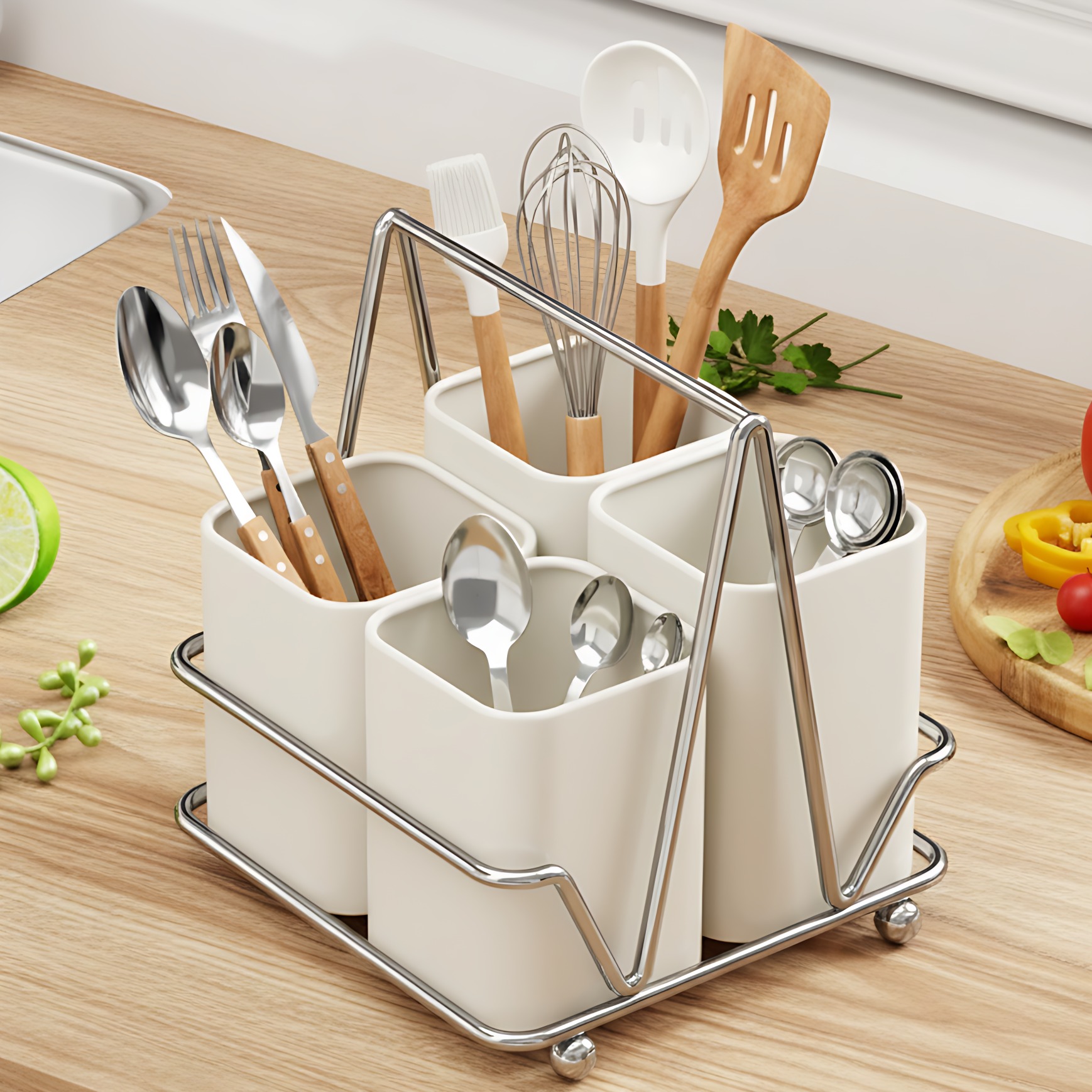 JUMILY不锈钢筷子收纳盒厨房筷笼勺子叉沥水置物架台面家用餐具筷