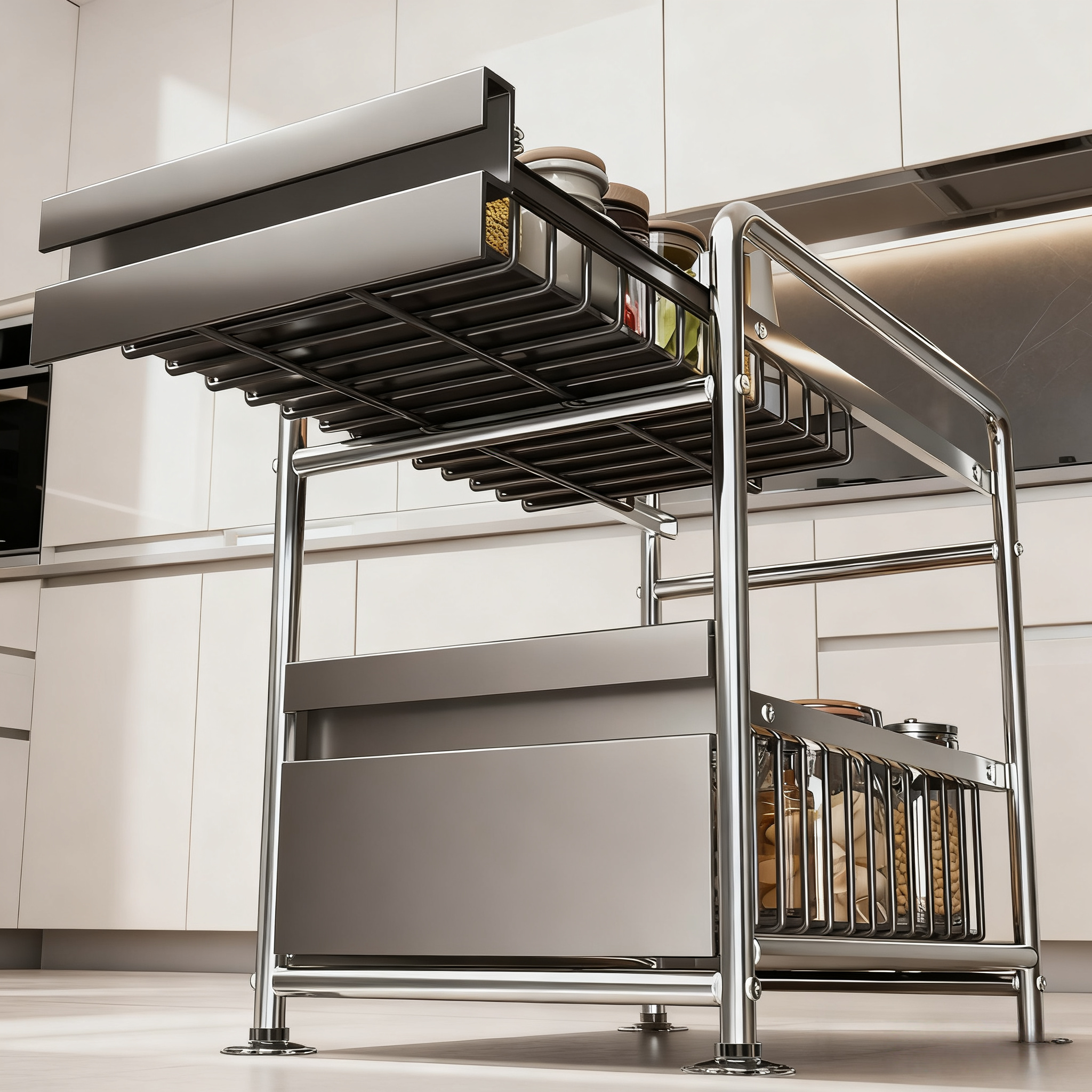 厨房抽拉式置物架橱柜内分层架